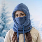 Winter Fleece-Lined Hooded Scarf for Women, Windproof and Ear Protection