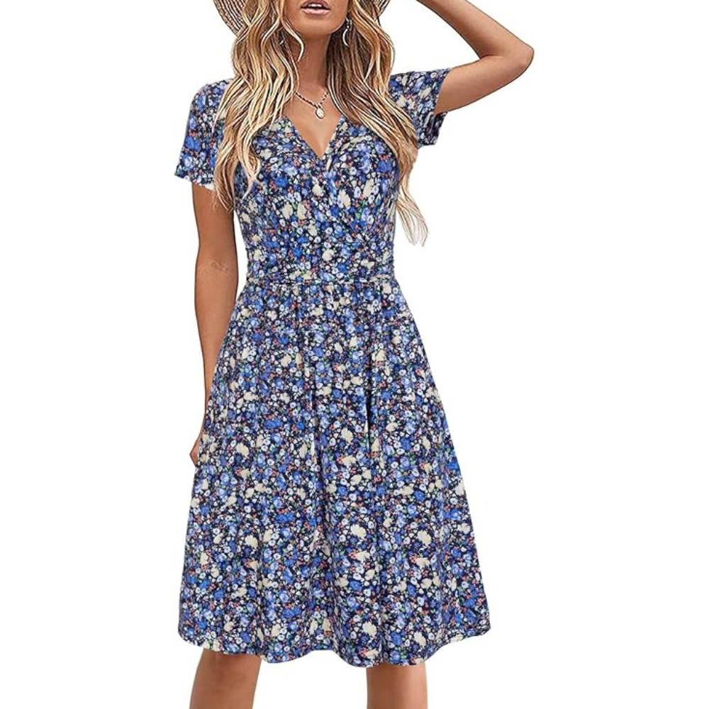 Floral Midi Wrap Summer Dress – Lightweight for Women