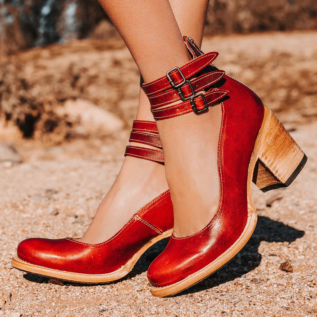 Women's Boots with Block Heel, Comfortable Boots for Everyday - Perfect for Autumn and Winter - Red