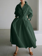 Women's Elegant Collared Belted Shirt Dress