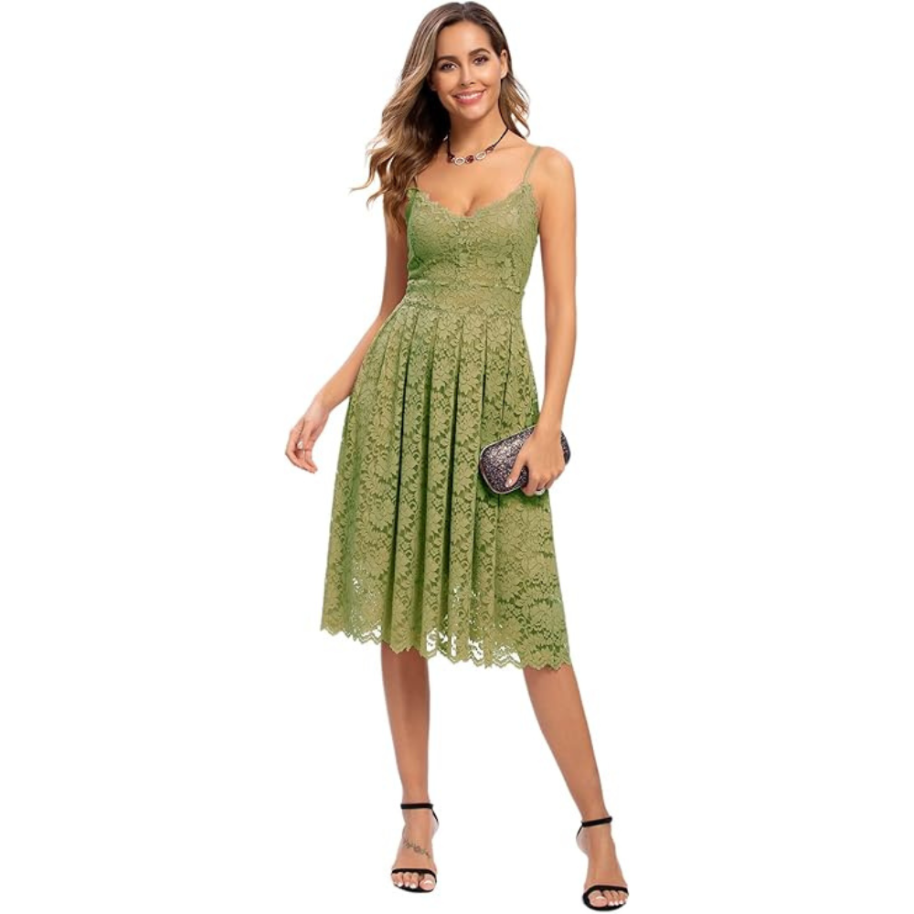 Lace V-Neck A-Line Summer Dress – Lightweight Vintage for Women