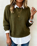 Pullover Mit Hemdkragen Und Patchwork-Design