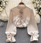 Lightweight Autumn Long-Sleeve Shirt with Floral Print - Apricot