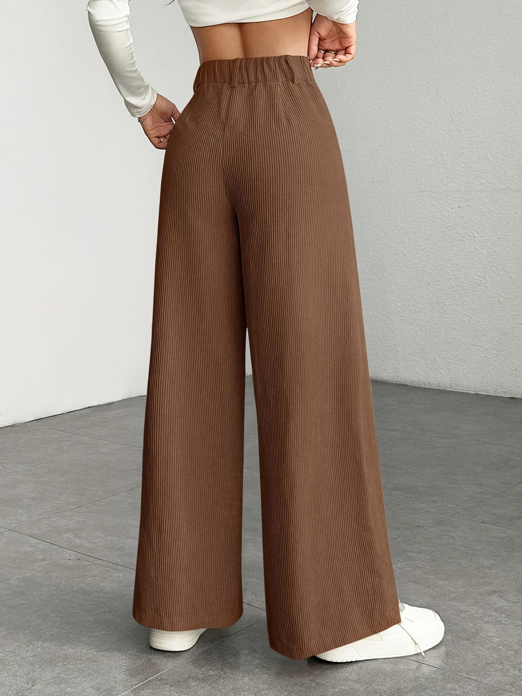 Damen High Waist Cordhose mit weitem Bein, lässig, waschbar