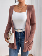 Drop shoulder ribbed cardigan | Soft Knit Open Front Casual Layer
