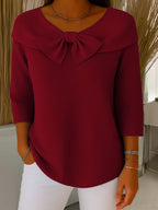 Women's Ribbed Knit Polo Top with Bow