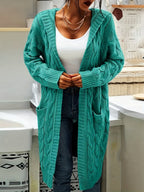 Plus Size, Women's Mid Length Hooded Cardigan with Button-Detail Pockets