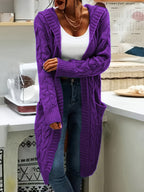 Plus Size, Women's Mid Length Hooded Cardigan with Button-Detail Pockets