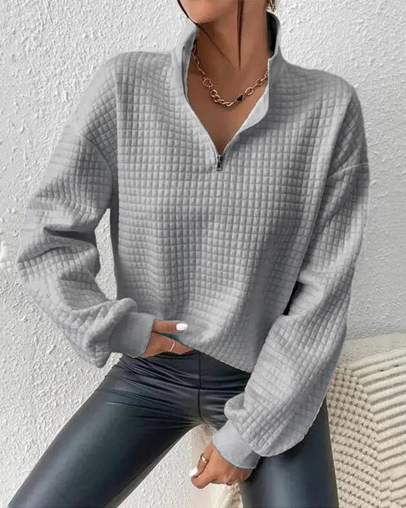 Women's Autumn Knit Sweater, Modern Cut with Long Sleeves and Versatile Fit - Gray