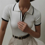 Women’s Elegant Knit Polo Top with Classic Collar