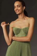 Women's Elegant Pleated Fit Strappy Midi Dress