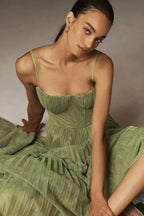 Women's Elegant Pleated Fit Strappy Midi Dress