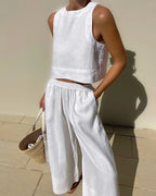 Two-Piece Sleeveless Set with Pants | Perfect for Summer - White