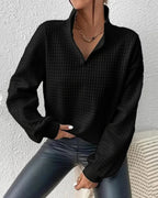 Women's Autumn Knit Sweater, Modern Cut with Long Sleeves and Versatile Fit - Black