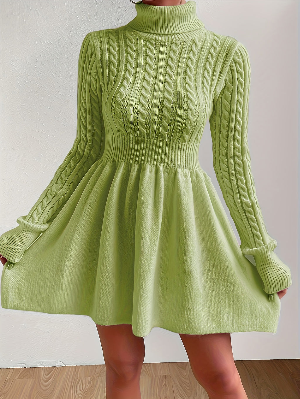 High Neck Pink Mini Sweater Dress , Sweater Dress for Women