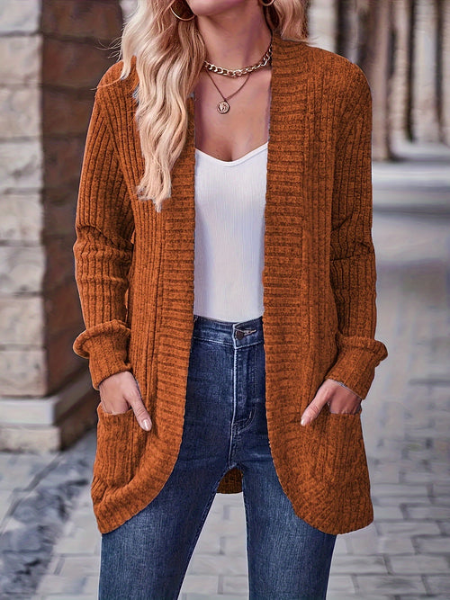 Elegante Top Holgado de Manga Larga Acanalado con Bolsillo Estilo Direccional a la Moda