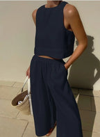 Two-Piece Sleeveless Set with Pants | Perfect for Summer - Navy