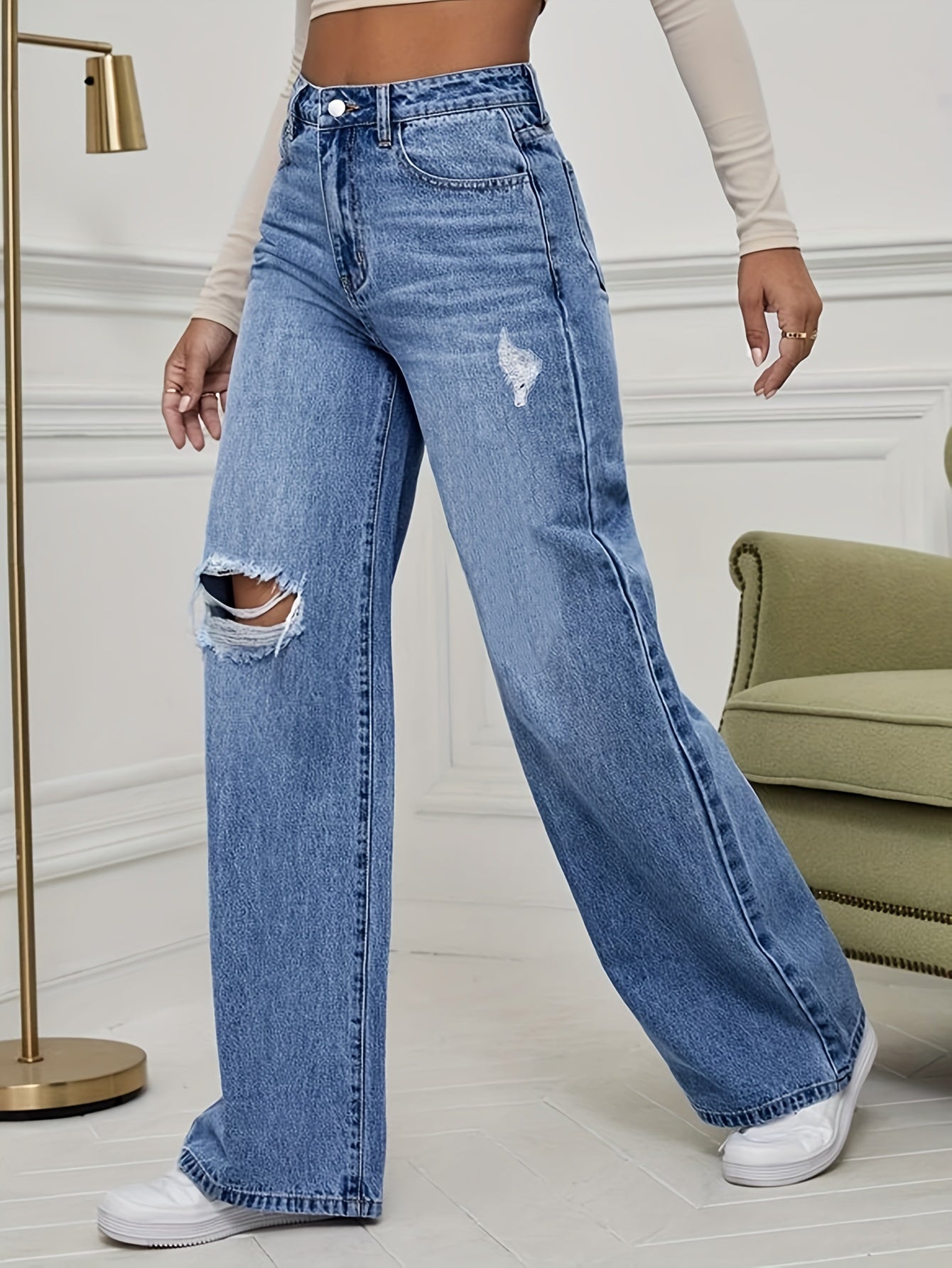 Fashion Casual Versatile denim jeans | Classic Straight Leg Blue Jeans