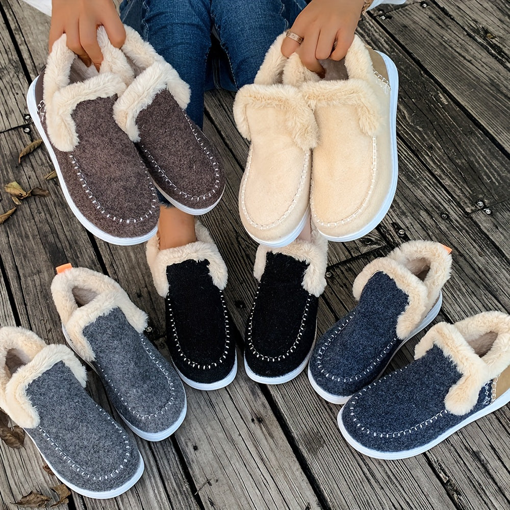 Damen-Winterstiefeletten aus Fleece, warme Schneestiefel mit rutschfester Sohle