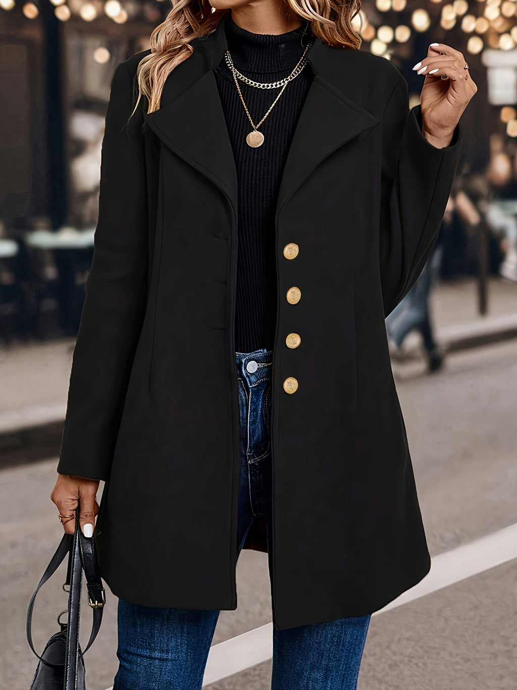 Sophisticated Button-Up Tunic Women Long Coat