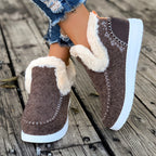 Damen-Winterstiefeletten aus Fleece, warme Schneestiefel mit rutschfester Sohle