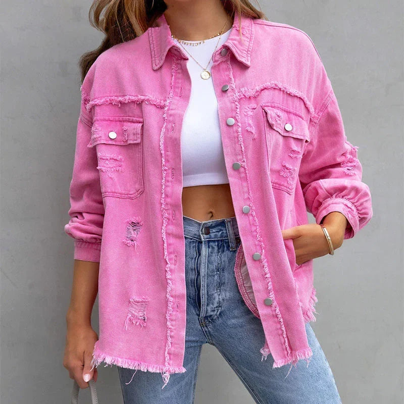 Frühlingsjacke | Moderne Damenjacke aus Denim mit rohen Kanten