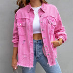 Frühlingsjacke | Moderne Damenjacke aus Denim mit rohen Kanten
