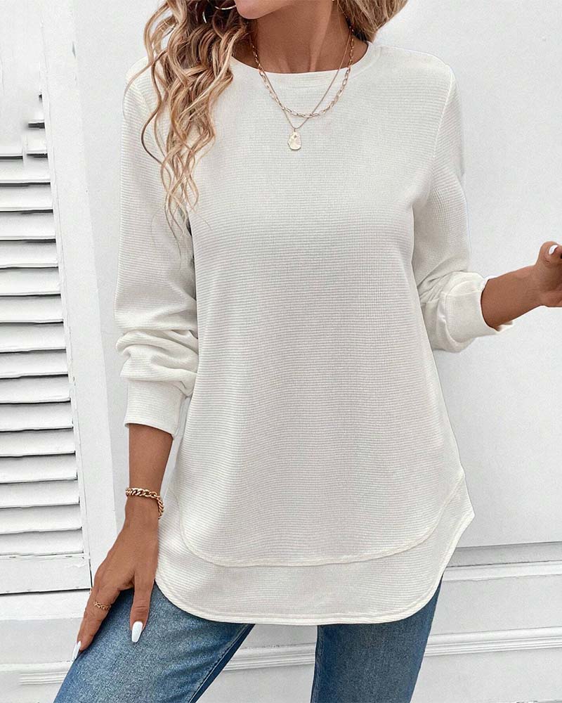 Women's Long-Sleeve Shirt with Crew Neck - Perfect for Autumn and Spring - White