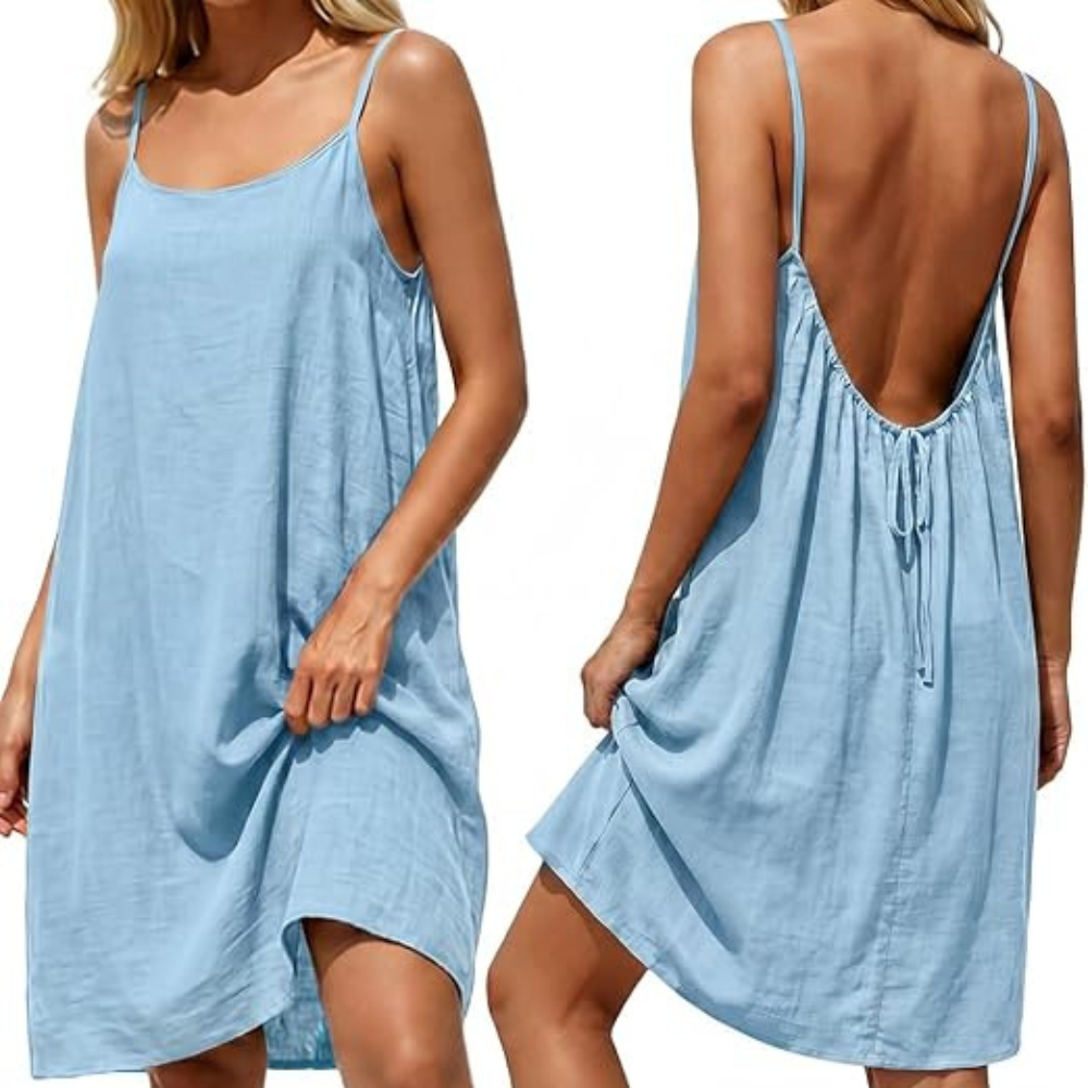 Backless Midi Summer Dress – Lightweight Strappy for Women
