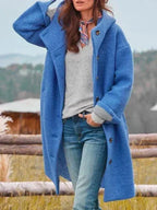 Women's Long Winter Jacket with Slim Fit and Pockets - Blue