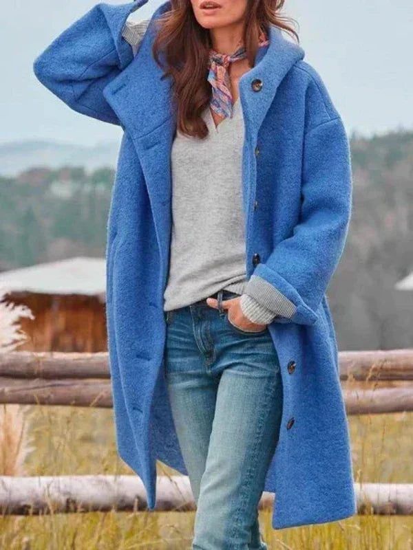 Women's Long Winter Jacket with Slim Fit and Pockets - Blue