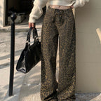 Jeans de tiro alto con estampado de leopardo y pernera ancha para mujer