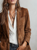 Women Sophisticated Faux Suede Single-Breasted Blazer