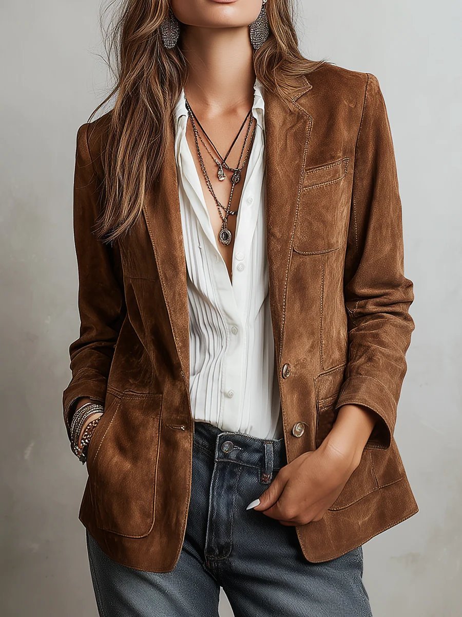 Women Sophisticated Faux Suede Single-Breasted Blazer