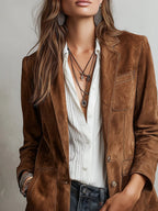Women Sophisticated Faux Suede Single-Breasted Blazer
