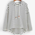 Women's Autumn Hoodie with Stripe Pattern, Kangaroo Pocket and Adjustable Hood - White