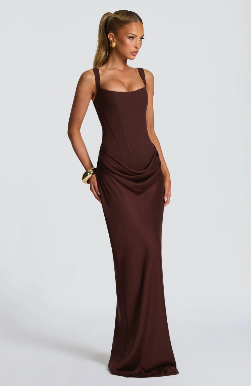 Luxe Beeldhouwend Corset Satijnen Maxi Jurk