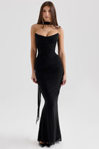 Robe longue de soirée bustier Noir Sculpt