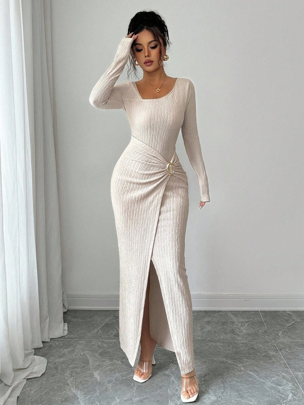 Noir Sculpt Wrap Detail Maxi Dress