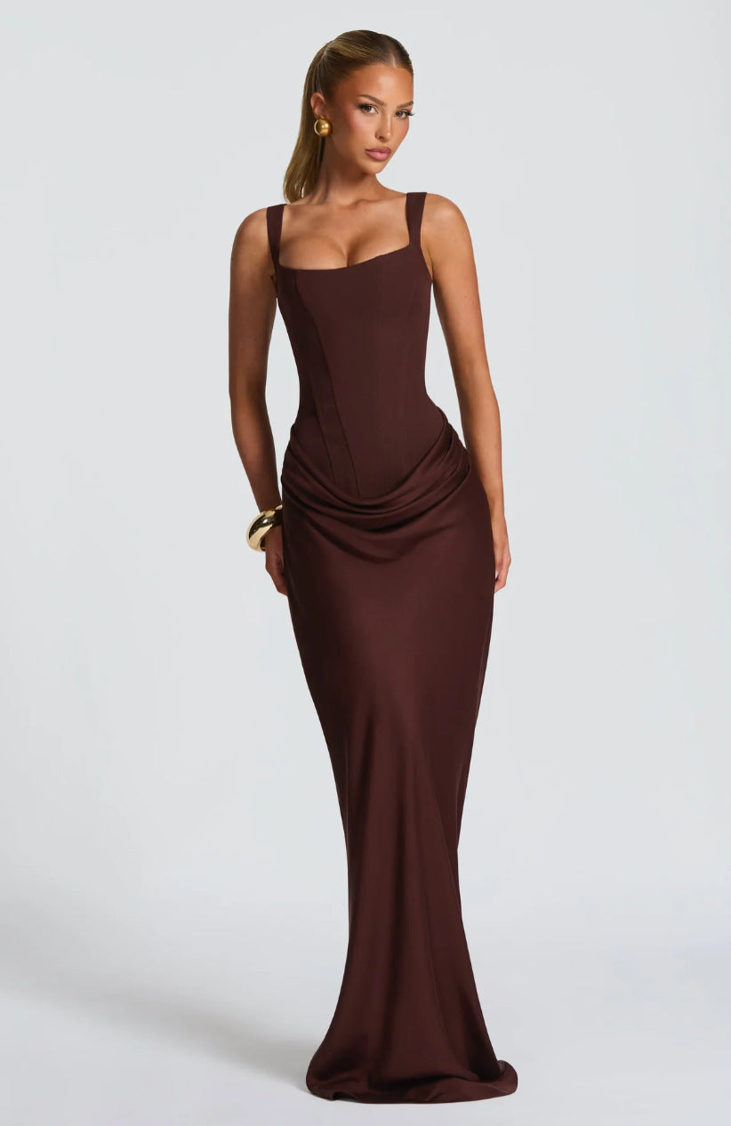Luxe Beeldhouwend Corset Satijnen Maxi Jurk