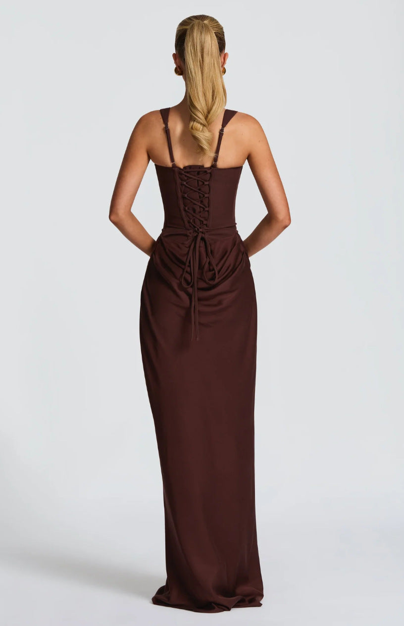 Luxe Beeldhouwend Corset Satijnen Maxi Jurk