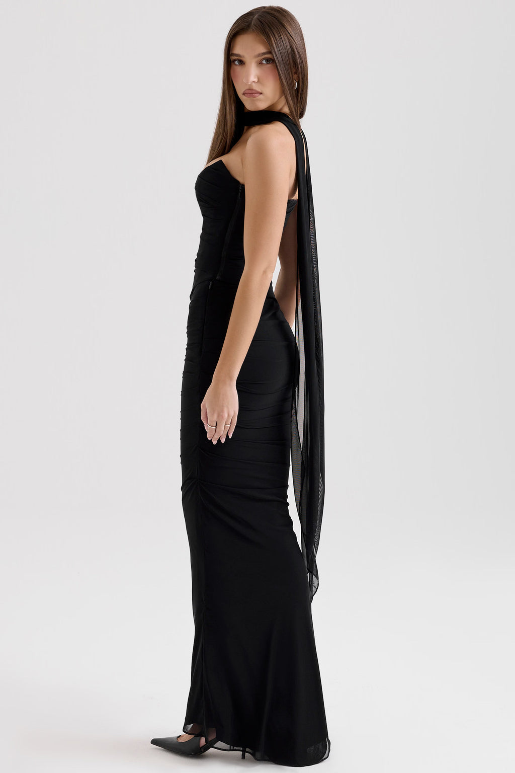 Robe longue de soirée bustier Noir Sculpt