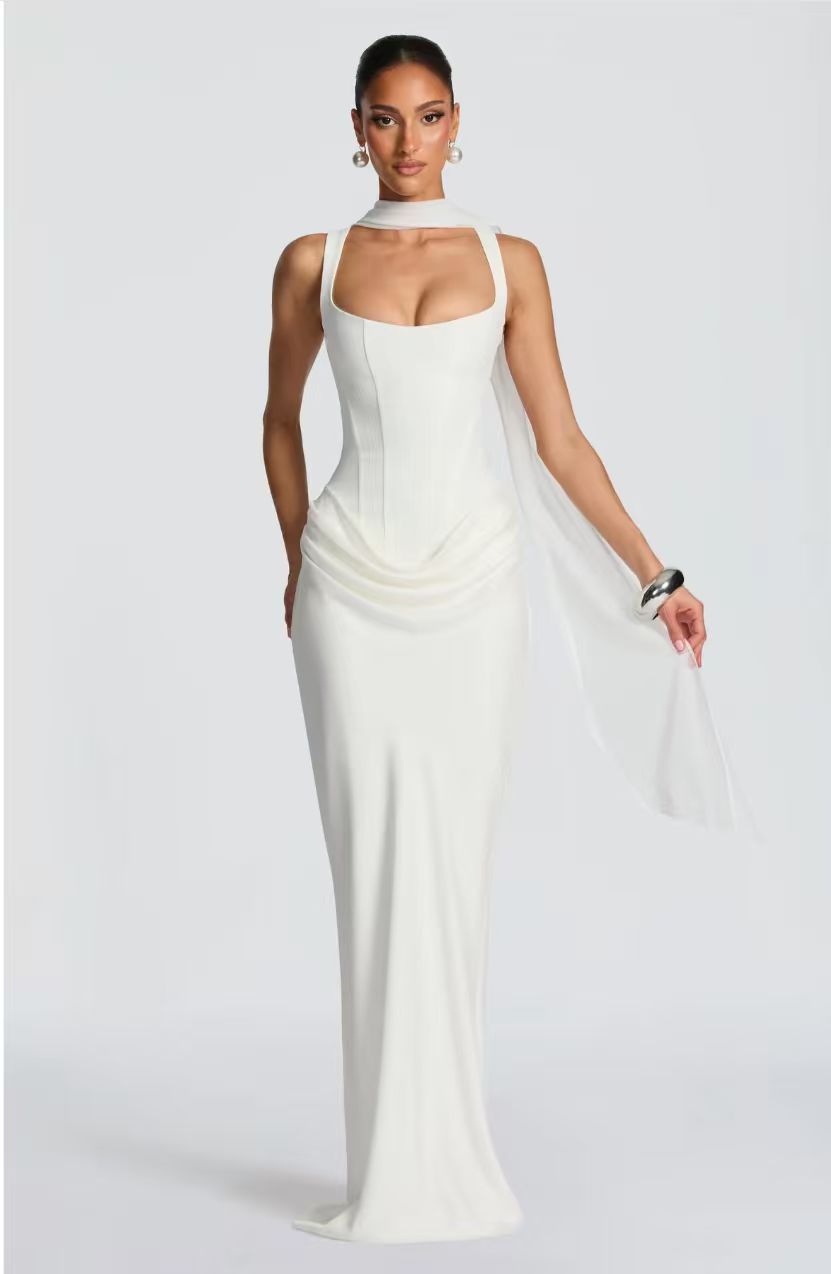 Luxe Beeldhouwend Corset Satijnen Maxi Jurk