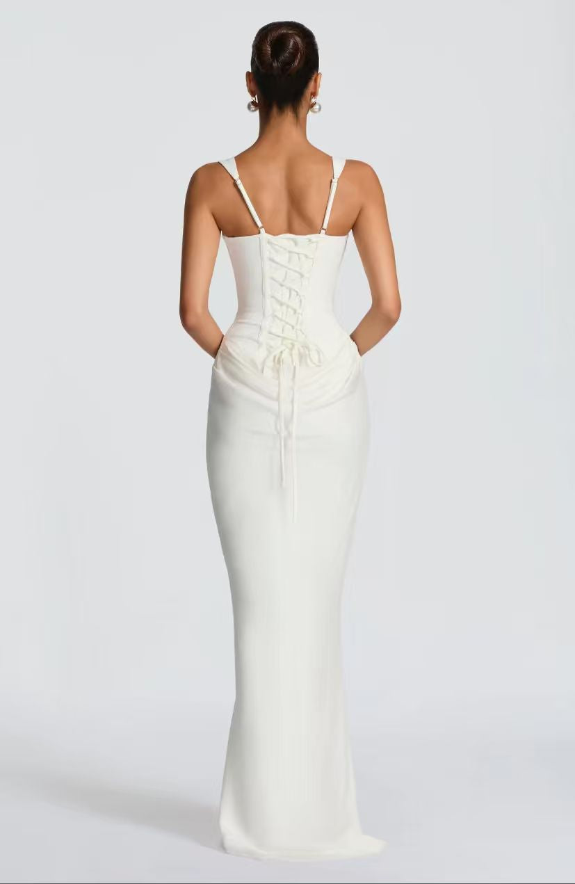 Luxe Beeldhouwend Corset Satijnen Maxi Jurk