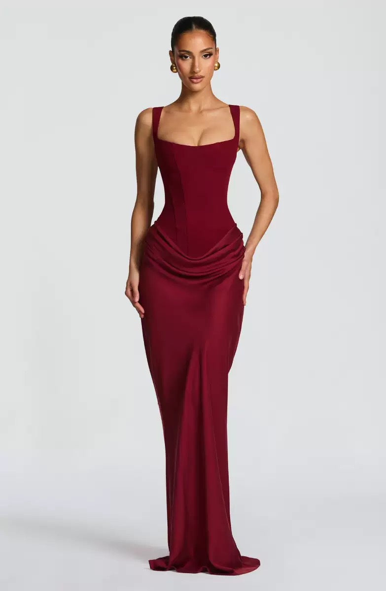 Luxury Sculpting Corset Satin Maxi Dress