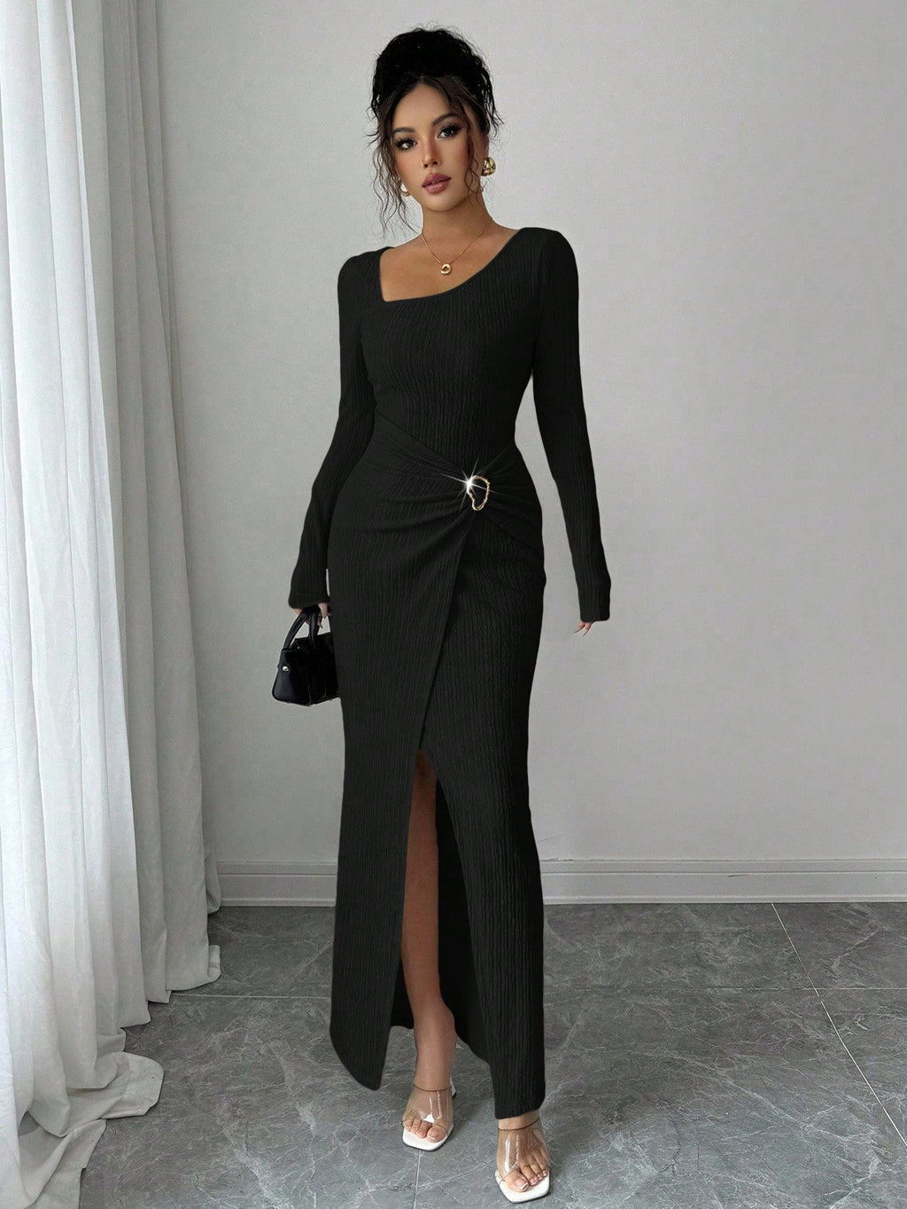 Noir Sculpt Wrap Detail Maxi Dress