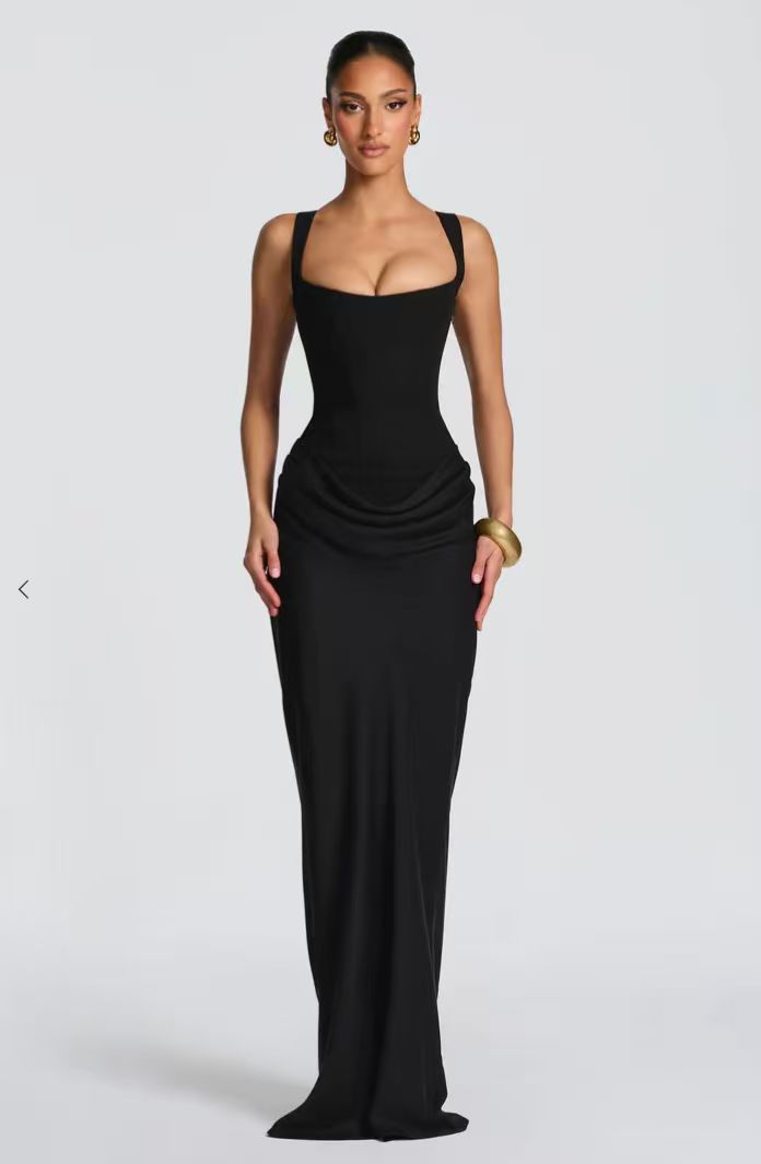 Luxe Beeldhouwend Corset Satijnen Maxi Jurk