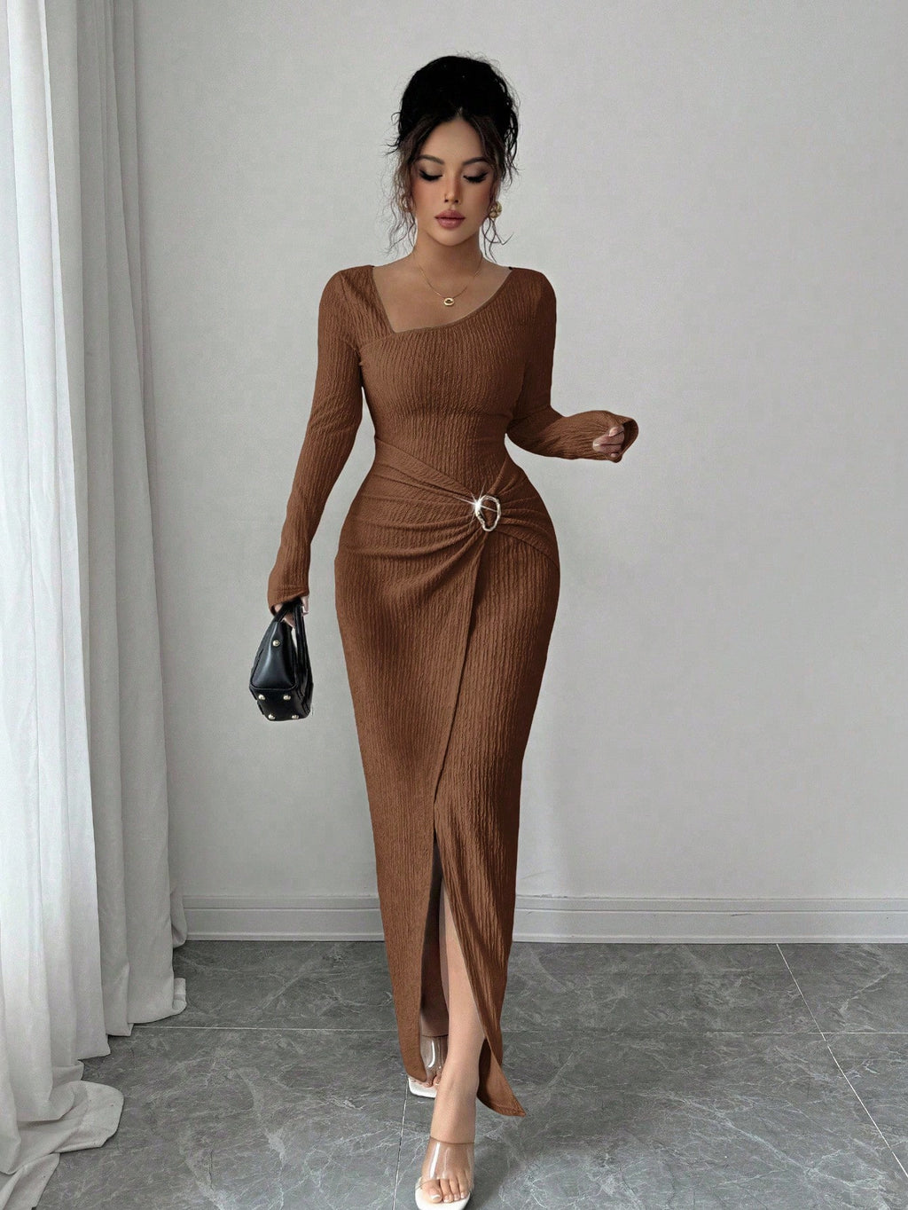 Noir Sculpt Wrap Detail Maxi Dress