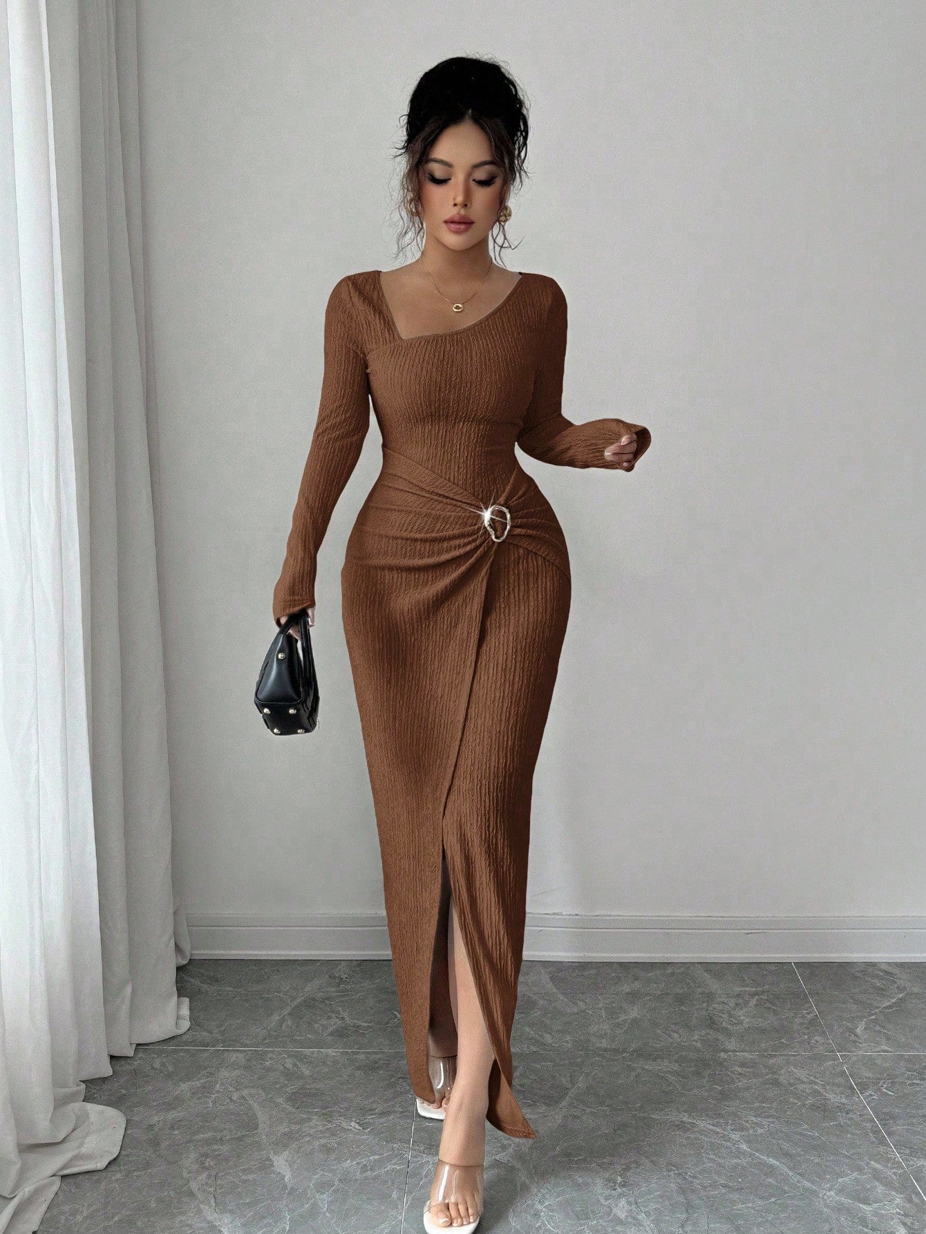 Noir Sculpt Wrap Detail Maxi Dress