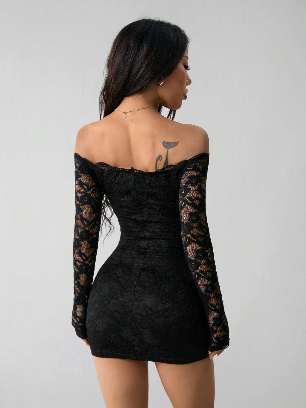 Off-Shoulder Lace Bodycon Mini Dress